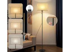 NETTLIFE Lámpara de pie LED regulable con pantalla de tela retro para sala de estar, con interruptor de tiro Negro