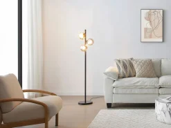 Sale OZAIA Lámpara de pie negra mate y cristal ahumado D.32 x Alt.148 cm - YUKON Negro