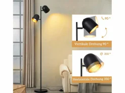 Best NETTLIFE Lámpara de pie 2 bombillas de metal dorado E14 Lámpara de pie industrial retro Negro