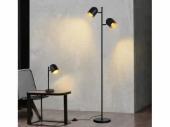 Best NETTLIFE Lámpara de pie 2 bombillas de metal dorado E14 Lámpara de pie industrial retro Negro