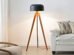 Best Lámpara de pie trípode en madera de caucho y metal D.42 x Alt.145 cm - Natural y negro - PAVICO Lámpara De Pie