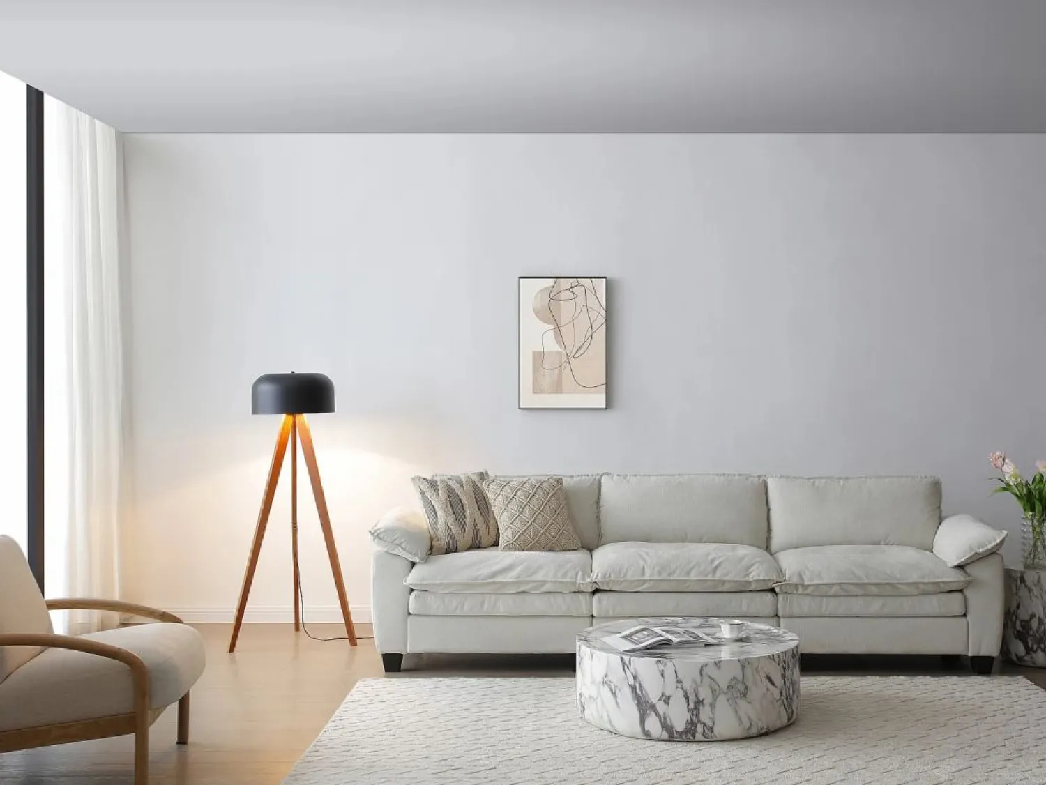 Best Lámpara de pie trípode en madera de caucho y metal D.42 x Alt.145 cm - Natural y negro - PAVICO Lámpara De Pie