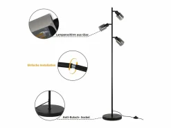 New NETTLIFE Lámpara de pie vintage para sala de estar 3 llamas de vidrio casquillo E14 lámpara de mesa ajustable de metal 350 Negro
