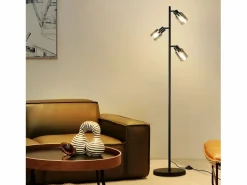 New NETTLIFE Lámpara de pie vintage para sala de estar 3 llamas de vidrio casquillo E14 lámpara de mesa ajustable de metal 350 Negro