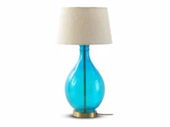 Clearance Lámpara de sobremesa cristal con tulipa de algodón blanca Azul