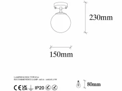 Discount Lámpara de techo de metal con globo - D. 15 x H. 23 cm - BARLATI Plafón