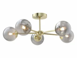 Hot Lámpara de techo de metal y vidrio ahumado brillante - 5 globos - D. 58,5 x Alt. 21 cm - Dorado - SOFIA Plafón