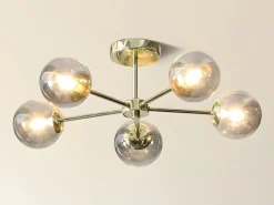 Hot Lámpara de techo de metal y vidrio ahumado brillante - 5 globos - D. 58,5 x Alt. 21 cm - Dorado - SOFIA Plafón