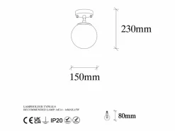 Online Lámpara de techo de metal con globo - D.15 x Alt. 23 cm - y blanco - DAMAR Plafón