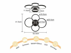 NETTLIFE Lámpara de techo LED , 4 anillos, regulable, color , 48 W, para salón