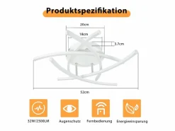 Lámpara de techo LED para dormitorio regulable de 32 W, moderna, de metal , con mando a distancia Plafón