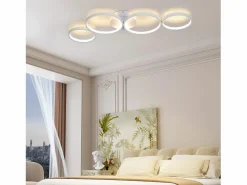 Hot Lámpara de techo LED de 100 cm regulable con 4 anillos, iluminación blanca moderna de 56 W con control remoto Plafón