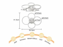 Hot NETTLIFE Lámpara de techo LED , 4 anillos, regulable, blanca, 48 W, para salón Blanco