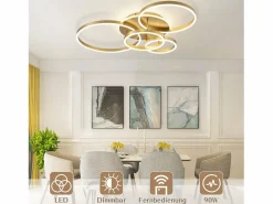 Lámpara de techo LED para sala de estar, color negro, regulable, para dormitorio, 61 cm, diseño moderno, con control remoto, 50 W. Plafón