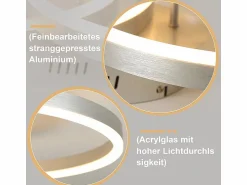 New NETTLIFE Lámpara de techo LED para salón, regulable, 82 cm, diseño moderno, dorada, 74 W, para dormitorio con mando a distancia. Gris