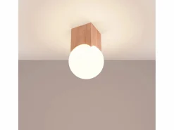 Sollux Lighting Lámpara de techo Lumivere minimalista de madera/vidrio - 1 fuentes luminosas 4000K - L.12 x A.19 cm - madera natural/