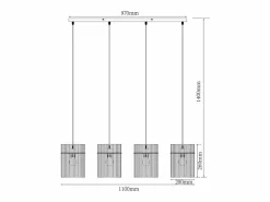 OZAIA Lámpara industrial 4 pantallas de vidrio ahumado . Medidas L. 110 x Alt. . 140cm DIVO