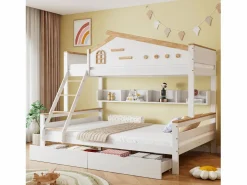 KOMHTOM Lámpara superpuesta para niños 90x200cm & 140x200cm , con jardín-corps, tiroirs, fenêtre, et tiroirs, blanc + couleurs naturelles