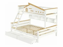 KOMHTOM Lámpara superpuesta para niños 90x200cm & 140x200cm , con jardín-corps, tiroirs, fenêtre, et tiroirs, blanc + couleurs naturelles