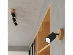Clearance Lámparas de pared Flare moderno de acero/madera - 1 fuentes luminosas 4000K - L.16 x A.16 cm - madera negra Aplique Para Pared