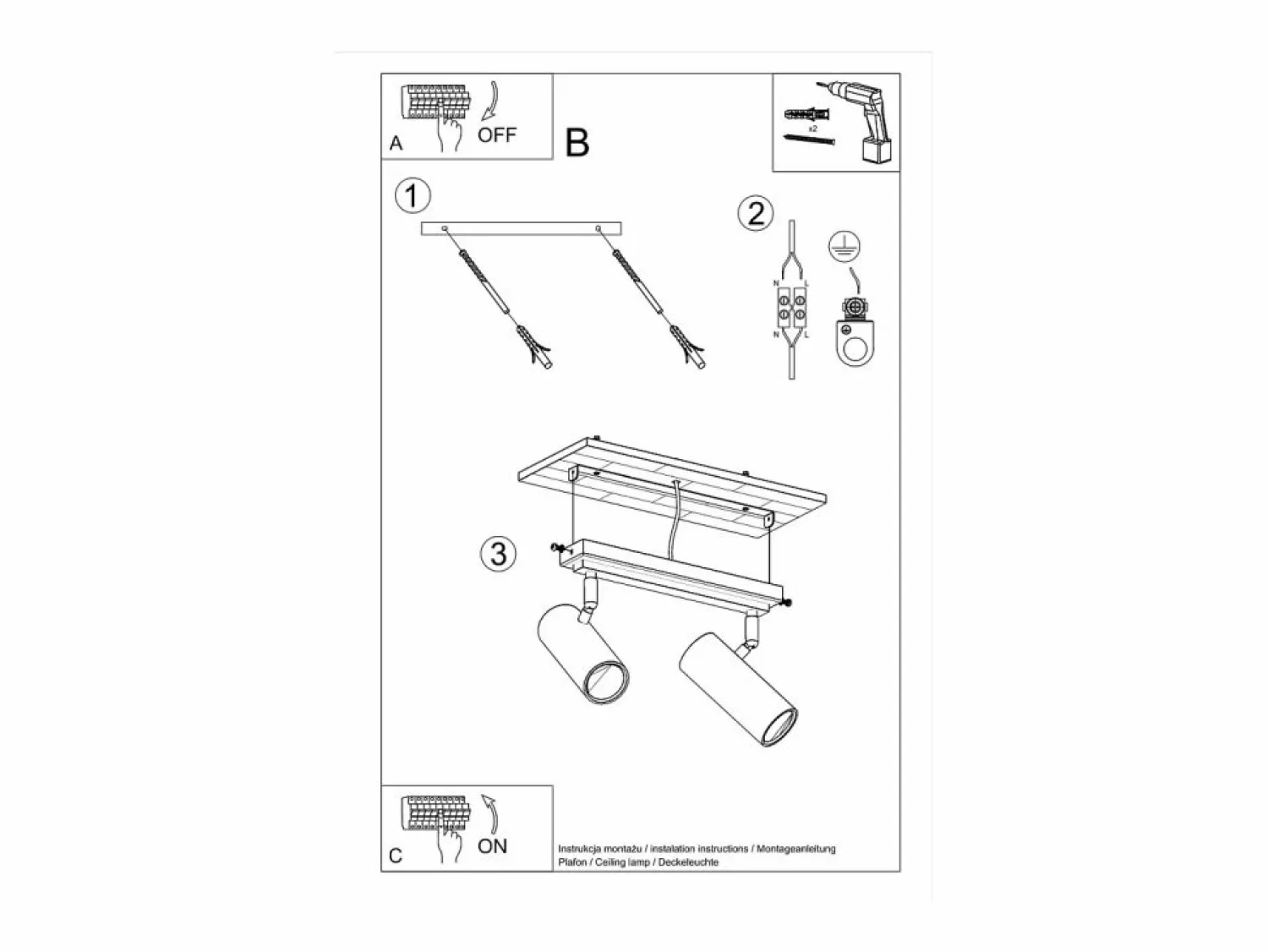 Sale Lámparas de techo Invicta moderno de acero - 2 fuentes luminosas 4000K - L.30 x A.20 cm - Plafón