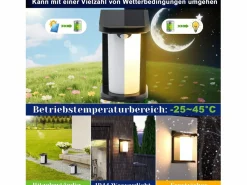 NETTLIFE Lámparas solares para exteriores con sensor de movimiento - Lámpara solar de pared para exteriores 2 modos, impermeable 3000 K, blanco cálido