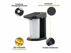 NETTLIFE Lámparas solares para exteriores con sensor de movimiento - Lámpara solar de pared para exteriores 2 modos, impermeable 3000 K, blanco cálido