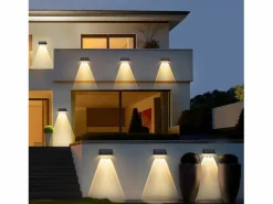 NETTLIFE Lámparas solares para exteriores - Aplique solar de pared para exteriores luces LED de pared para exteriores blanco cálido de 3000 K 2 modos