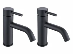 Shower & Design Lote de 2 grifos mezcladores redondeados de acero inoxidable cepillado, , An. 5,1 x Alt. 17 x Pr. 16,3 cm, SALAVAN
