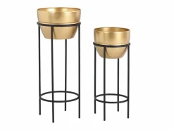 Outlet Lote de 2 maceteros de metal con soporte - D. 25 cm y D. 30 cm - Dorado y negro - NABA Macetero