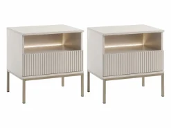 Vente-unique Lote de 2 mesitas de noche 1 cajón y 1 nicho con LEDs en MDF y cristal ahumado beige - OVILA