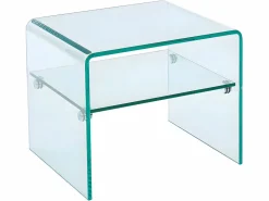 New Vente-unique Lote de 2 mesitas de noche con 1 estante de vidrio templado - STILEOS Transparente