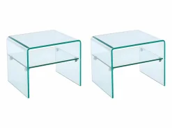 New Vente-unique Lote de 2 mesitas de noche con 1 estante de vidrio templado - STILEOS Transparente