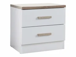 Vente-unique Lote de 2 mesitas de noche con 2 cajones en color blanco y natural - SKAIDO