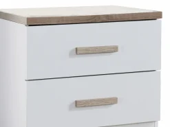 Vente-unique Lote de 2 mesitas de noche con 2 cajones en color blanco y natural - SKAIDO