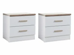Vente-unique Lote de 2 mesitas de noche con 2 cajones en color blanco y natural - SKAIDO