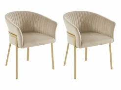 Hot Vente-unique Lote de 2 sillas con reposabrazos de terciopelo y metal dorado - - ZAOVA Beige