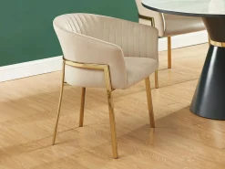 Hot Vente-unique Lote de 2 sillas con reposabrazos de terciopelo y metal dorado - - ZAOVA Beige