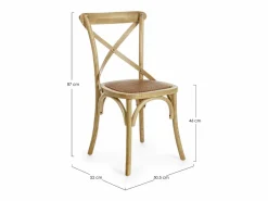 Sale Lote de 2 sillas de madera de olmo marrón y ratán natural - CROSS Marru00f3n