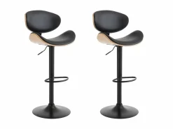 Clearance Lote de 2 taburetes de bar de piel sintética - Natural claro y Negro - MONTENEGRO Muebles De Bar|Taburete Alto