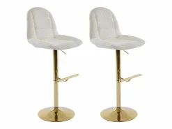 Outlet Lote de 2 taburetes de bar de tela rizada y metal dorado - - LOLY Muebles De Bar|Taburete Alto