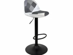 New Kayelles Lote de 2 taburetes de bar de diseño, asiento acolchado patchwork multicolor de tela, giratorio, altura ajustable SIG (patchwork gris) Gris / Blanco