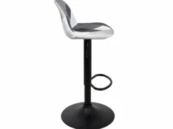 New Kayelles Lote de 2 taburetes de bar de diseño, asiento acolchado patchwork multicolor de tela, giratorio, altura ajustable SIG (patchwork gris) Gris / Blanco