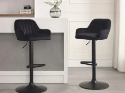 Sale Vente-unique Lote de 2 taburetes de bar de terciopelo y metal - Altura ajustable - - ELEANA Negro