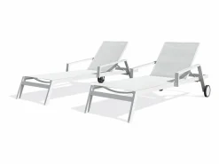 Sale Lote de 2 tumbonas de aluminio y lona plastificada Tumbona