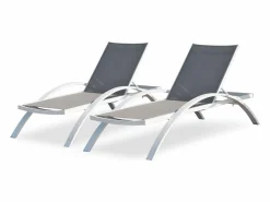 Sale Dcb Garden Lote de 2 tumbonas de lona plastificada y aluminio Blanco