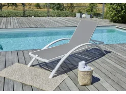 Sale Dcb Garden Lote de 2 tumbonas de lona plastificada y aluminio Blanco