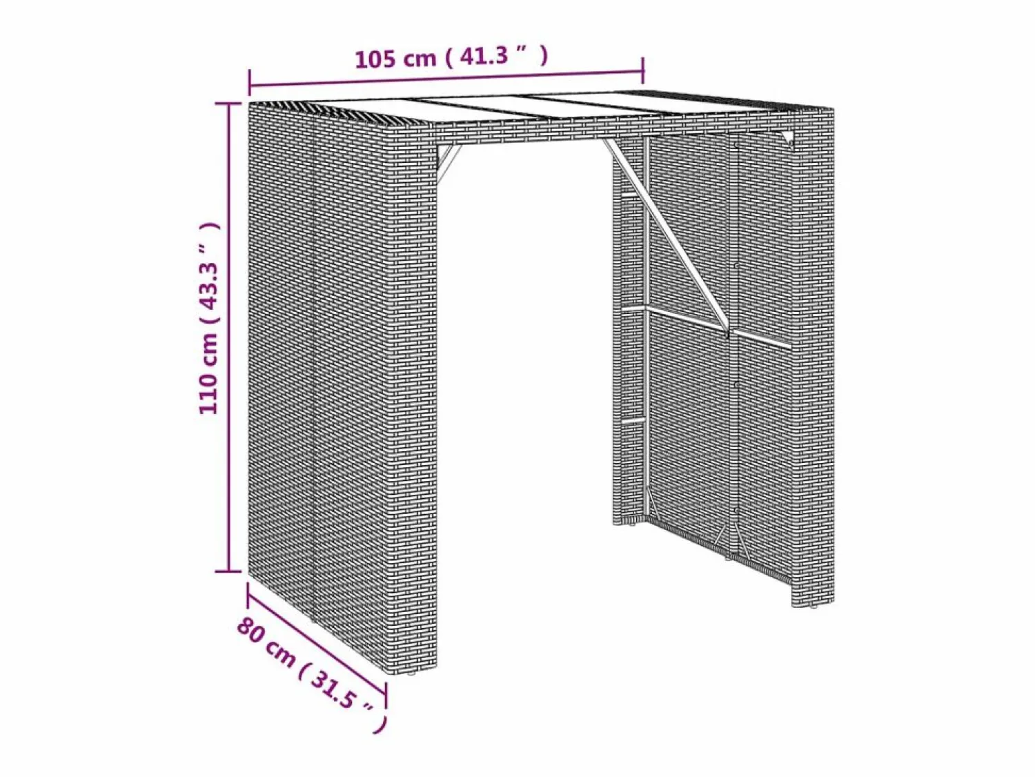 Outlet Garden Furniture Lou Mesa bar con superficie cristal ratán PE marrón 105x80x110 cm Marru00f3n