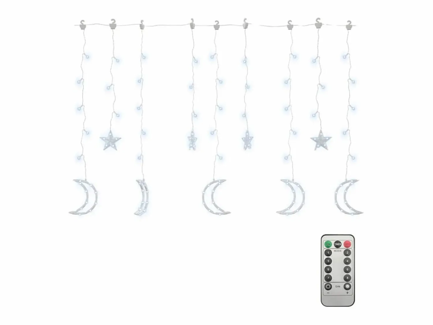 Sale Luces estrella y luna 138 LEDs blanco frío con control remoto Guirnalda Luminosa