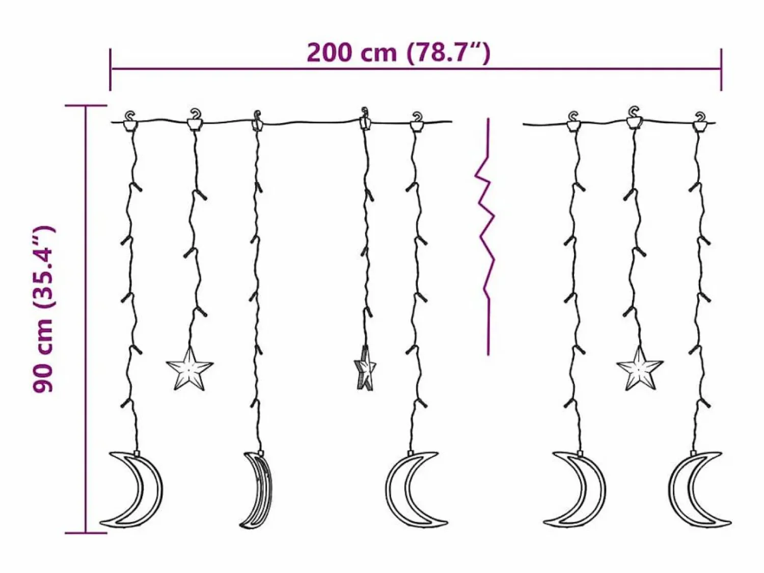 Sale Luces estrella y luna 138 LEDs blanco frío con control remoto Guirnalda Luminosa